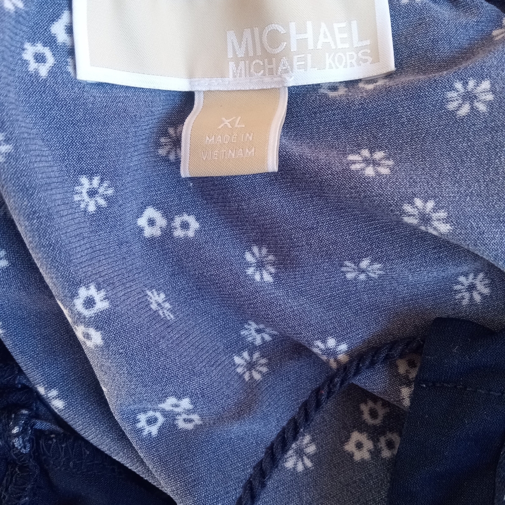 Michael Kors Navy Blue Floral Lace Trim V-Neck Midi Shift Dress XL - Picture 4 of 8